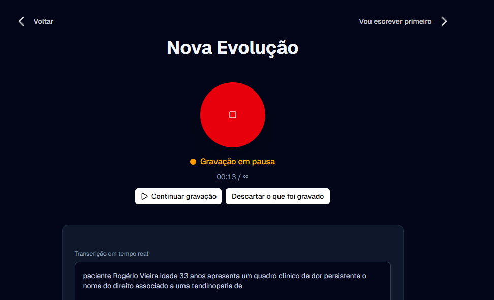 Gravação de evolução em andamento na AI.Evolui