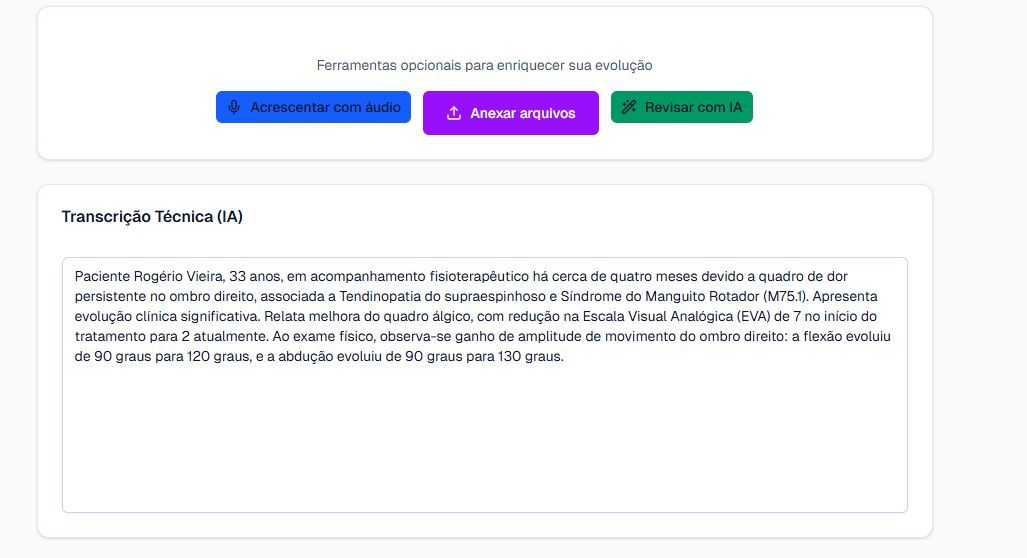 Edição da evolução clínica na AI.Evolui